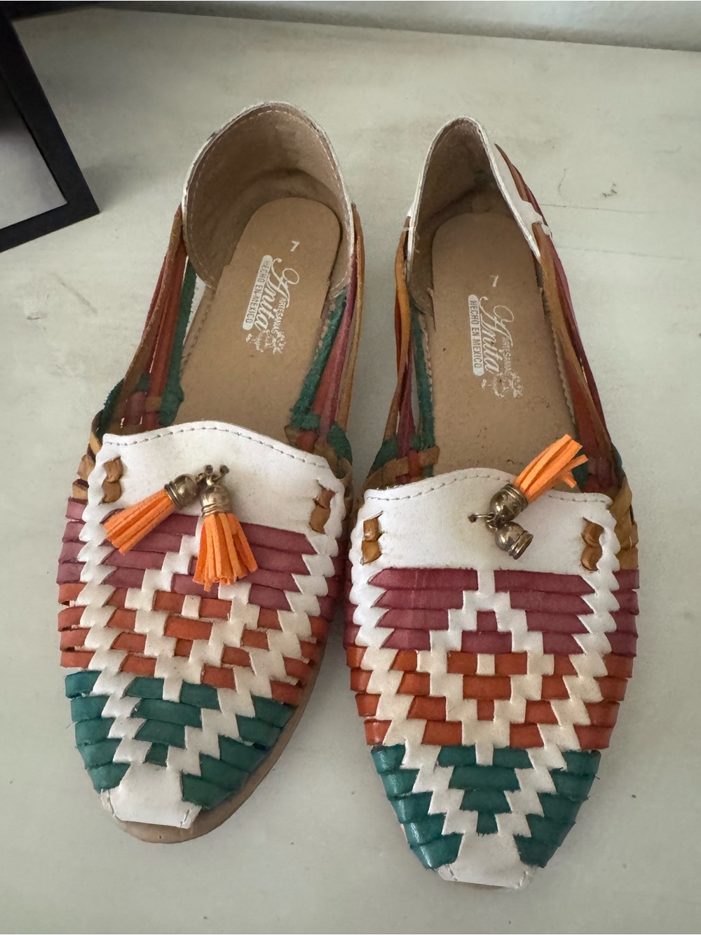 Artisan Woven Leather Moccasins in White with Multicolor Accents